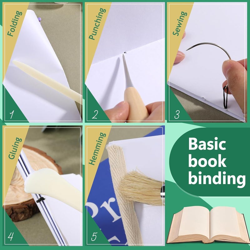 JUPEAN 65 Pcs Book Binding Kits Book Binding Materials Bone Folder Tool Bookbinding Supplies with 10 Waxed Thread Paper Awl Binding Ribbon and Bag for Storage - Image 4